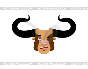 Bull winks. Good buffalo head. Cute Minotaur - vector clipart