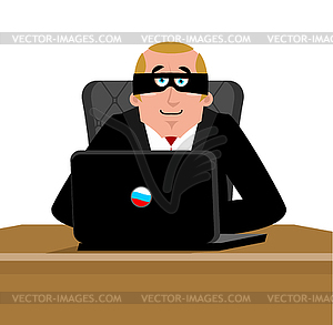 Russian hacker. computer thief of Russia. Man in - vector clipart