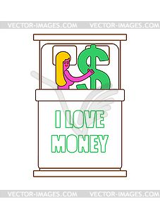 I love money. Girl in bed with dollar. Sex for cash - vector clip art