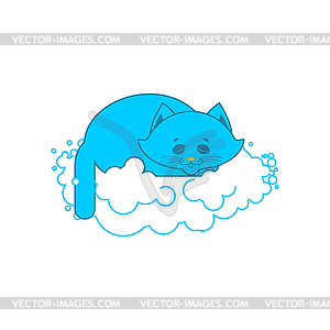 Cat sleeps on cloud. Soft fluffy pet and cloud - vector image