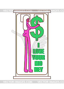 I love your money. Girl in bed with dollar. Sex - vector clipart