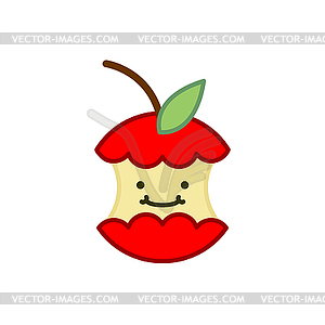 Red apple core cute cartoon. rest of fruit - vector image