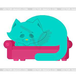 Big cat on couch asleep. huge pet on sofa - royalty-free vector image