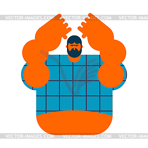 Redneck . Angry bearded man in shirt. Aggressive guy - vector clip art