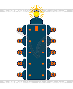Конференц-зал. Менеджеры за столом. Босс светлый - рисунок в векторном формате