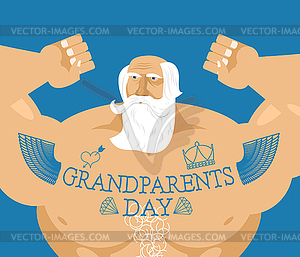 Grandparents Day. Strong grandfather with tattoos. - vector image