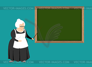 Old teacher and school board. pedagogue grandmother - vector image