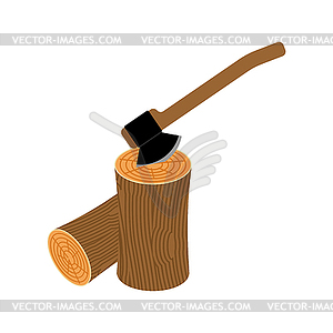 Log and axe . Wooden billet and ax - vector clipart
