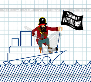 International Talk Like Pirate Day. Painted ship an - vector clipart