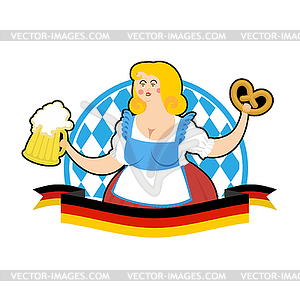 Oktoberfest girl and beer mug. National Beer - vector image