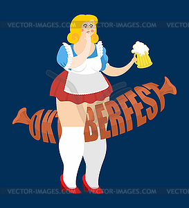 Oktoberfest girl and sausage. National Beer Festiva - stock vector clipart