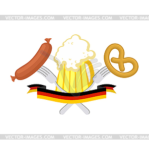 Октоберфест символ пива, колбасы и кренделя. - векторизованное изображение клипарта