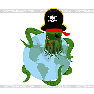 Octopus pirate and earth. poulpe buccaneer and - vector EPS clipart