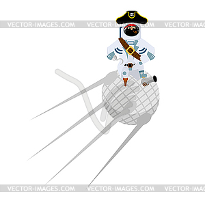 Space pirate on satellite. filibuster spaceman. - vector image