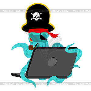 Web pirate Octopus and laptop. poulpe internet - vector clipart