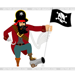 Pirate Hook and cannon. Eye patch and smoking pipe - vector image