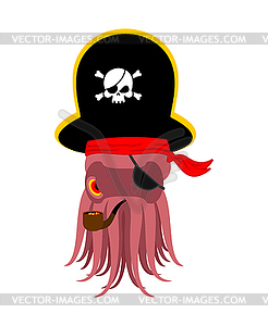 Octopus pirate. poulpe buccaneer. Eye patch and - royalty-free vector image