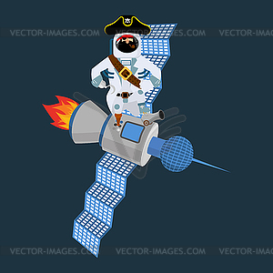 Space pirate on satellite. filibuster spaceman. - vector image