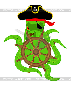 Octopus pirate and Handwheel. poulpe buccaneer and - vector image