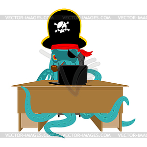 Web pirate Octopus and laptop. poulpe internet - vector clipart