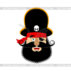 Pirate happy emoji head. Filibuster merry emotion - royalty-free vector clipart