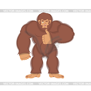Bigfoot thumbs up. Yeti winks emoji. Abominable - vector clip art