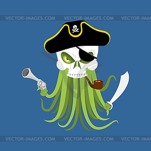 Octopus and skull. poulpe and head of skeleton. - vector clipart