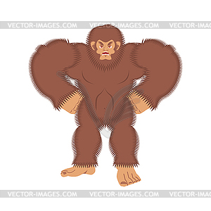 Bigfoot angry. Yeti evil. Abominable snowman - vector image