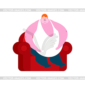 Redhead Fat guy is sitting on chair. Glutton Thick - vector clipart / vector image