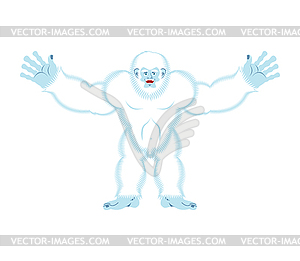 Yeti joyful. Bigfoot cheerful. Abominable snowman - vector image