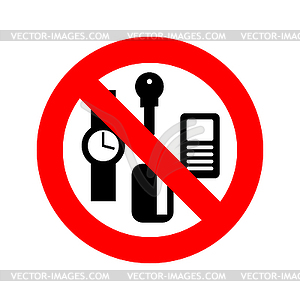 Stop personal things. Ban keys and phone. Cards - vector clipart