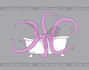 Bath and Octopus. bathtub and monster - vector image