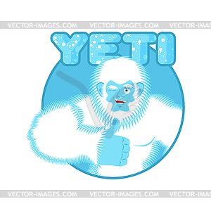 Yeti thumbs up. Bigfoot winks emoji. Abominable - vector clipart