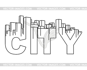 Skyline City. Абстрактный город. Промышленный ландшафт - черно-белый векторный клипарт