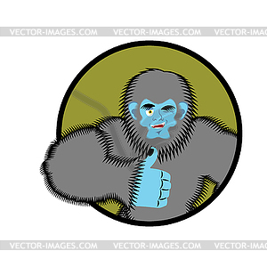 Bigfoot thumbs up. Yeti winks emoji. Abominable - vector clipart