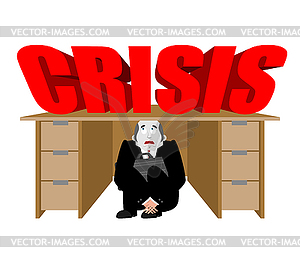 Бизнесмен страшно столкнулся с кризисом. frightene - векторизованное изображение
