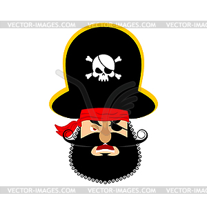 Pirate angry emoji head. Filibuster evil emotion - royalty-free vector clipart