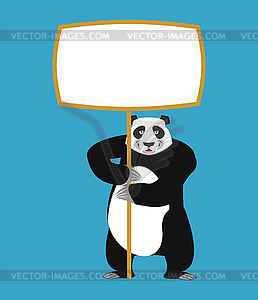 Panda holding banner blank. Chinese bear and white - vector clipart