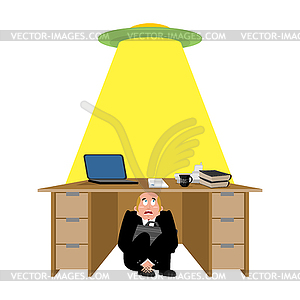 Бизнесмен испугался под столом НЛО. испуганный - клипарт в векторном формате
