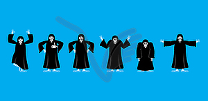 Grim reaper set poses and motion. death happy and - color vector clipart