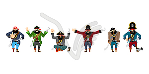 Pirate set poses and motion. filibuster happy and - royalty-free vector clipart