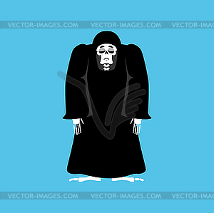 Grim reaper sad. death depression. skeleton in blac - vector clipart