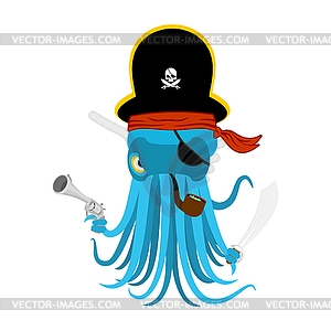 Octopus pirate. devilfish in pirate hat. Saber and - vector clip art