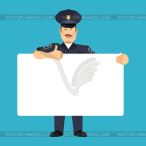 Policeman holding banner blank. police officer and - color vector clipart