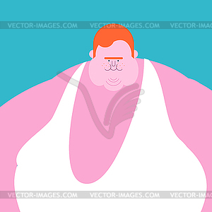 Redhead Fat guy. Glutton Thick man. fatso - vector clipart