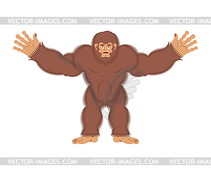 Bigfoot joyful. Yeti cheerful. Abominable snowman - vector image