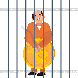 Businessman and bitcoin. Not legal crime - vector image