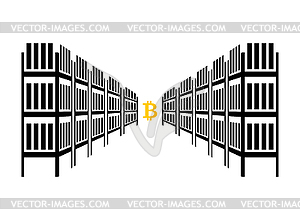Горная ферма. Извлечение криптовалюты. стенд - векторный эскиз