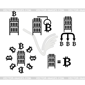 Bitcoin Cryptocurrency Extraction and exchange set - vector image