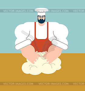 Chef dough kneads. baker cook - vector image